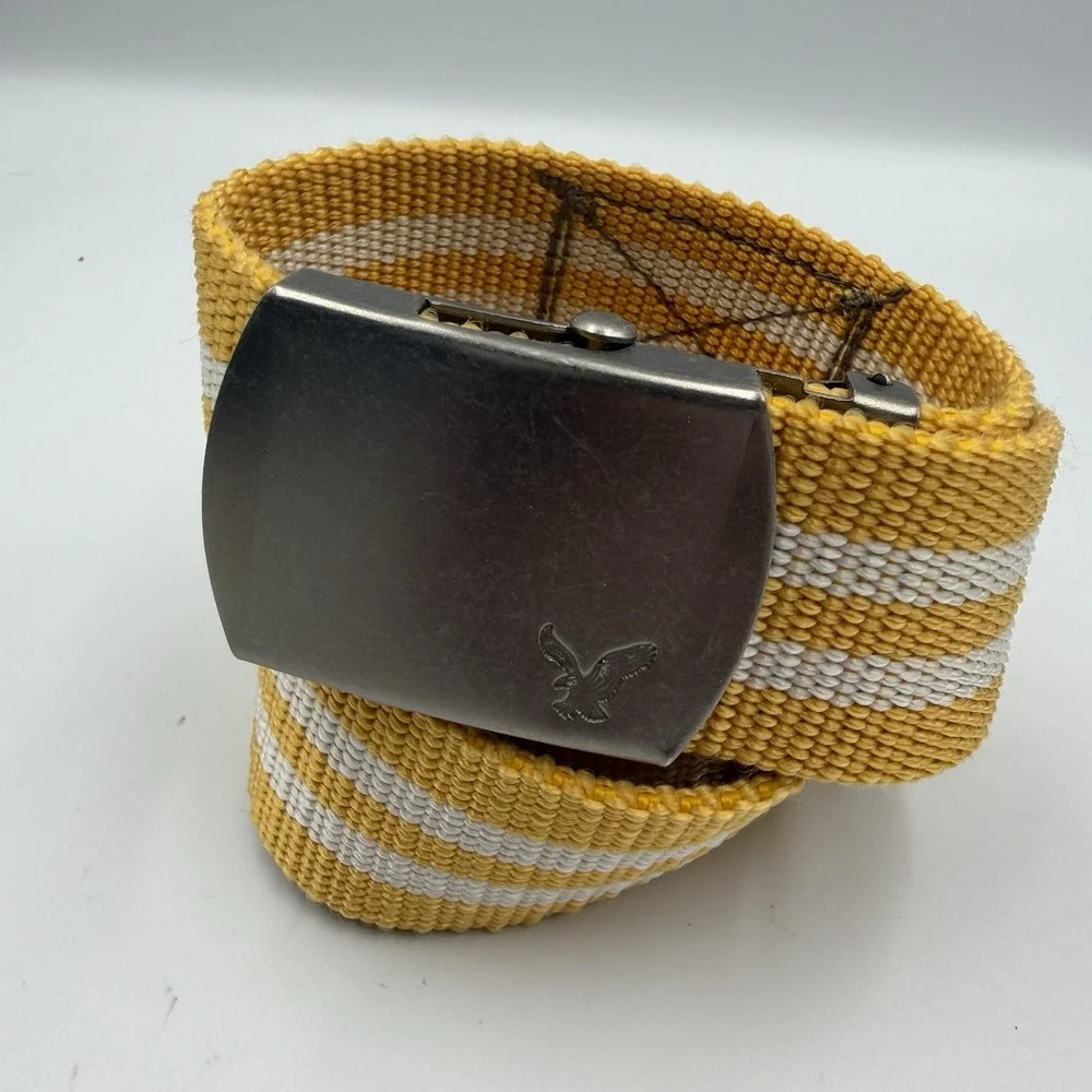 Vintage American‎ Eagle Web Belt Yellow Stripe Military Style
